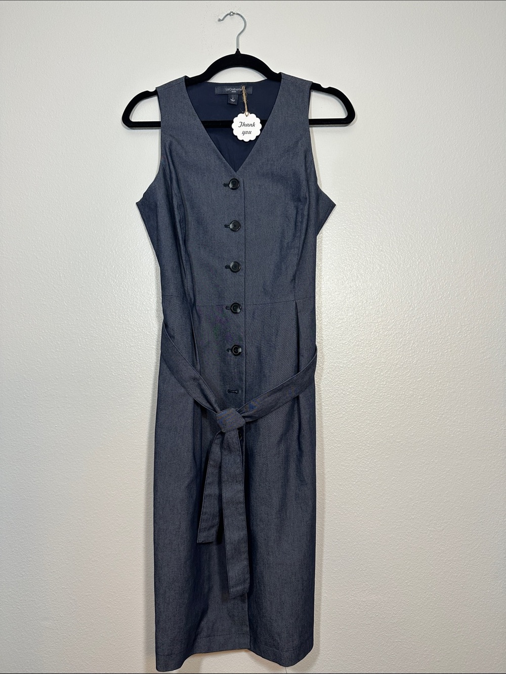 Liz Claiborne Sleeveless V-Neck Button Midi Dress in Charcoal